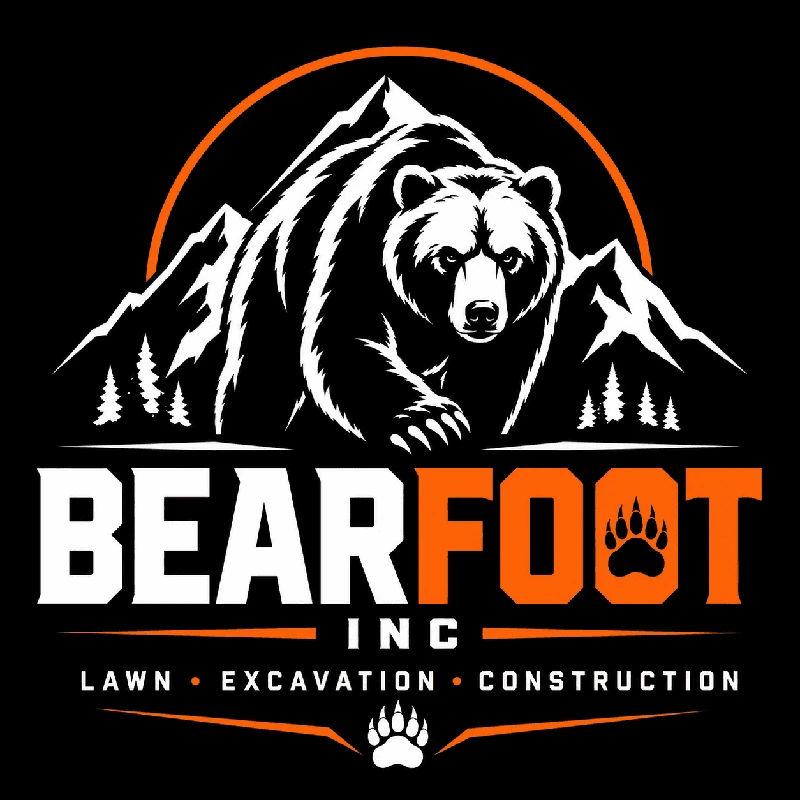 Official Bearfoot Inc. logo: bear, mountains and Lawn · Excavation · Construction
